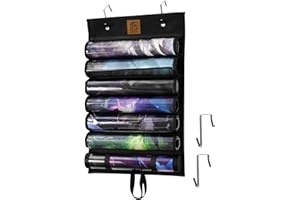 Kabinka Playmat Tube Storage Bag, Hangable Playmat Holder for MTG with 2 Hooks, Fits 6+1 Card Game Playmats with Transparent Plastic Slots, Portable Case for TCG/RPG Game Mat (6 Tubes, Black)