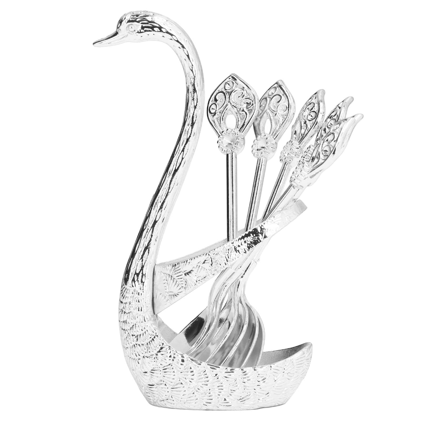 Decorative Swan Base Holder Coffee Spoon Set, Coffee Dessert Spoons Set Stainless Steel Dishwasher Ice Cream Spoons Teaspoons Coffee Dessert Sugar Flatware(Silver)