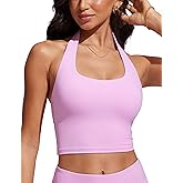 CRZ YOGA Womens Halter Bikini Tops Full Coverage Swim Bathing Suit Scoop Neck Backless Swimsuit Padded