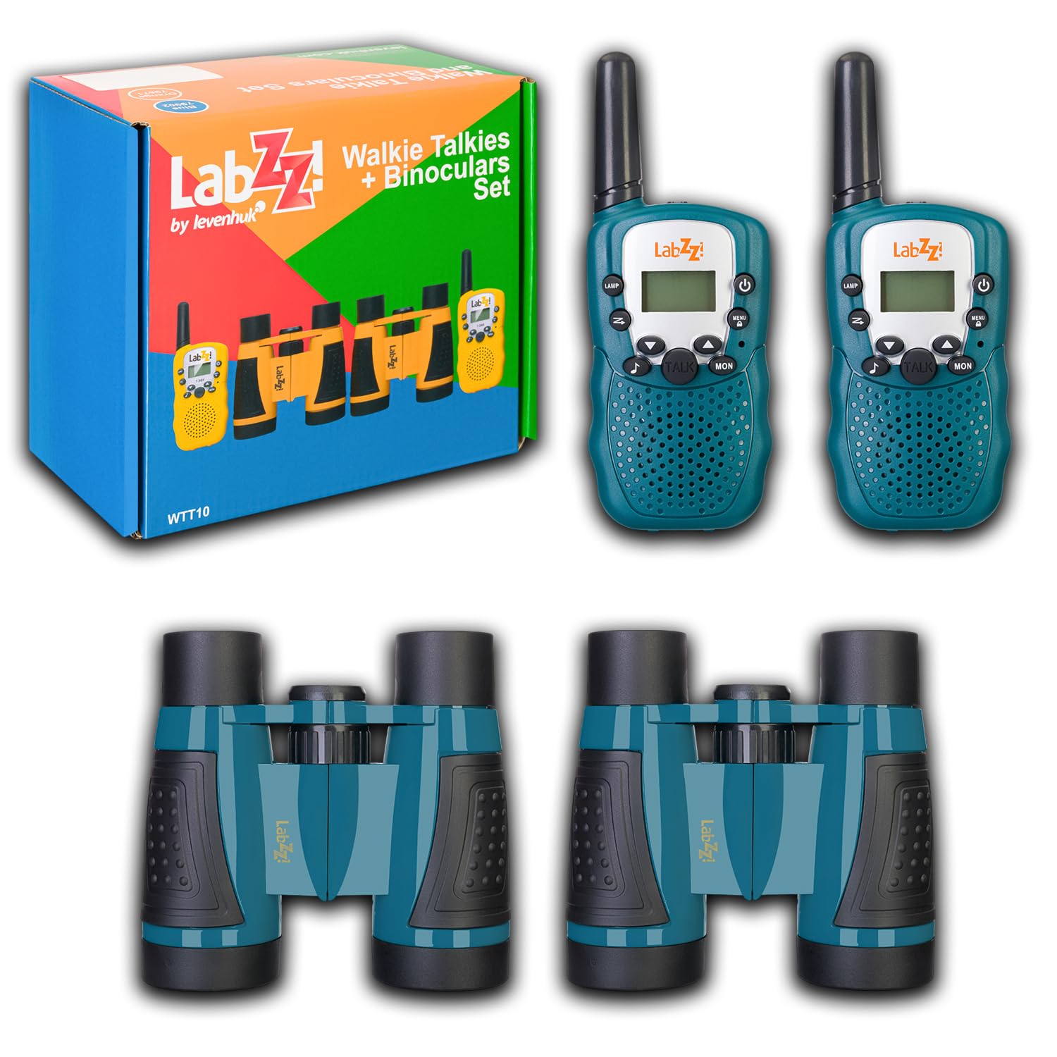 Levenhuk LabZZ WTT10 Kids Explorer Set of 2 Walkie Talkies and 2 Binoculars for Outdoor Games and Activities, Blue