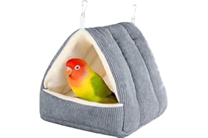 Hoopttay Medium Winter Warm Bird House and Bird Bed for Cage with Soft Plush Hanging Hammock & Hut Tent, Hideaway Sleeping Nest for Budgies, Parakeets, Cockatiels (Grey, M)