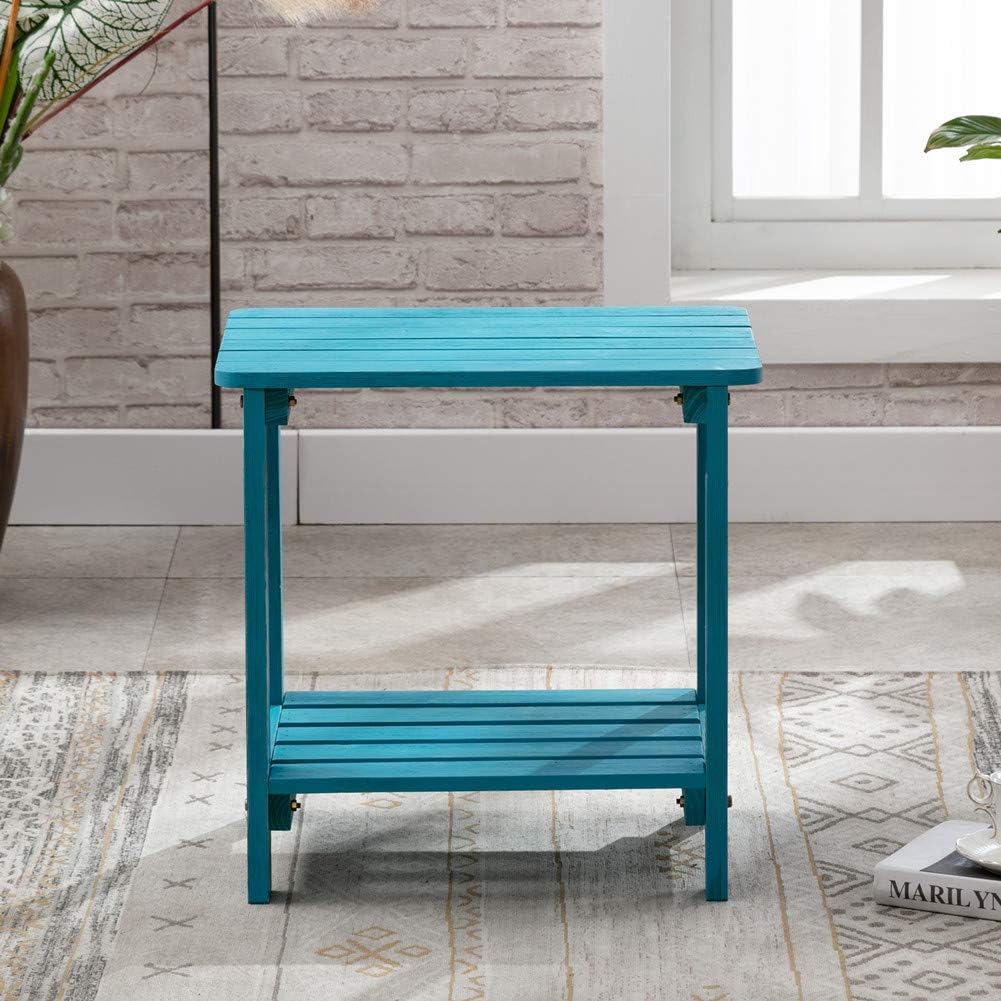 B&Z KD-50T Outdoor Porch Wooden Side Table Rectangular Rustic W/Storage Turquoise : Garden & Outdoor
