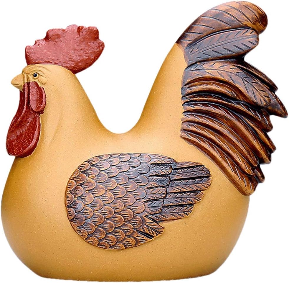 Weq Chicken ornaments Lucky Chicken Purple sand tea pet All handmade lucky chicken purple sand tea pet sculpture decoration (Color : YELLOW, Size : 4.5 * 8.5 * 9CM)