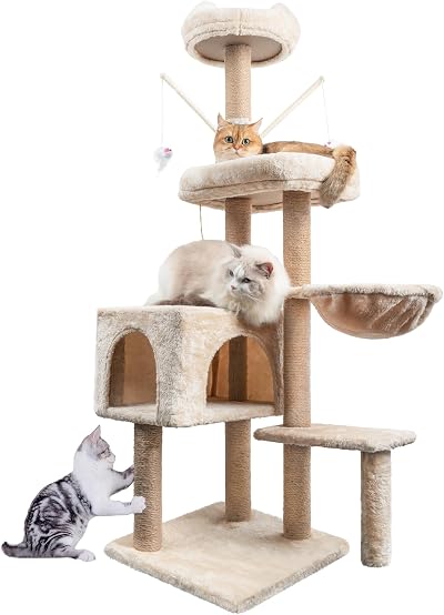 HOMIDEC Cat Tree 145cm Multi-Level Scratching Post Sisal Wrapped Posts