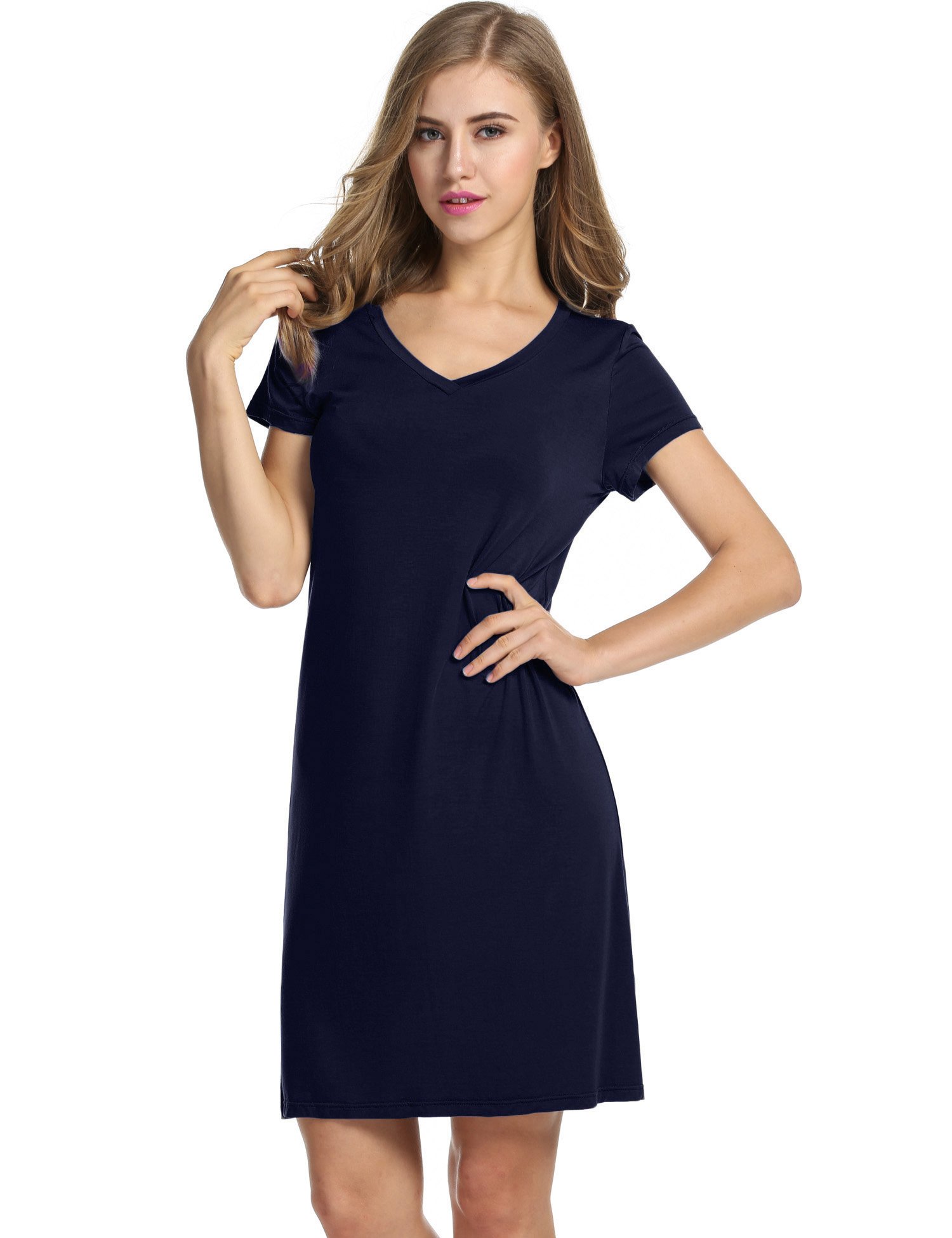 L\'amore Womens Nightwear Cotton/ Satin Loungewear Short Sleeve Nightshirt