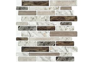 LONGKING Self-Adhesive Kitchen Backsplash, Marble Look Decorative Tiles (10 Tiles) (Multi)