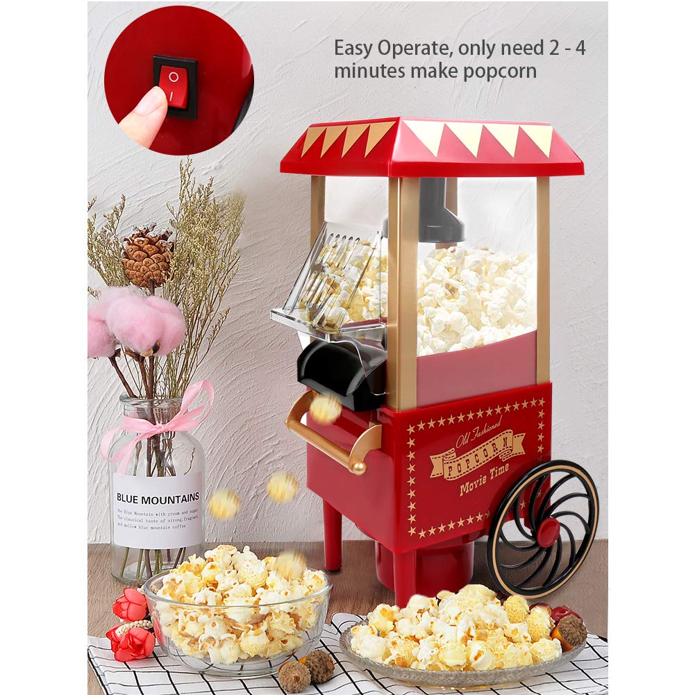 Hot Air Popcorn Machine, Popcorn Maker, 1200W Home Electric Popcorn Popper with Kernel Measuring Scoop, Healthy Oil-Free & BPA-Free for Home, Birthday Party, Movie Night or Christmas (Small)