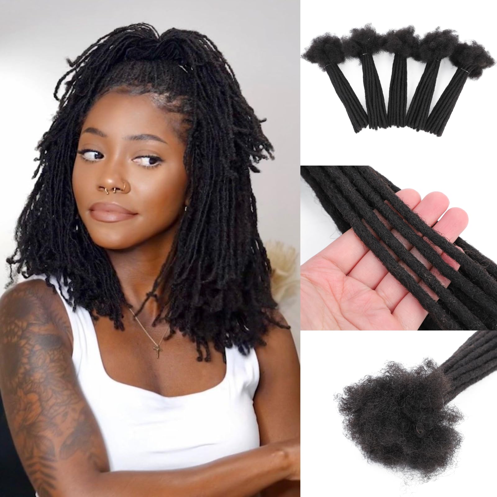 Photo 1 of 0.2 cm Width 14 Inch 30 Strands Human Hair Loc Extensions, Natural Black 100% Full Handmade Permanent Real Human Hair Dreadlock Extensions for Women/Men/Kids Can Be Dyed Bleached Curled Twisted