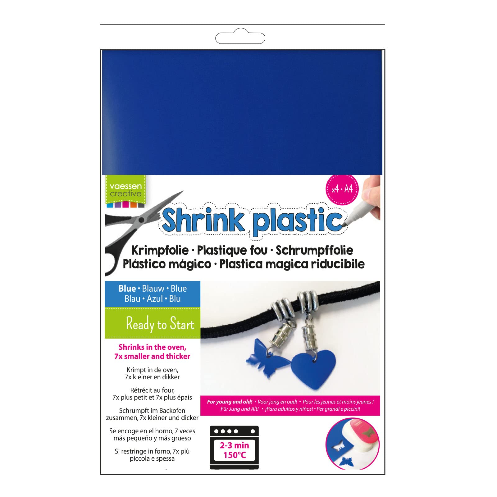 Vaessen Creative Shrink Plastic, Blue, 4 Sheets, 21 x 30 cm, Fun Arts and Crafts Projects for All Ages