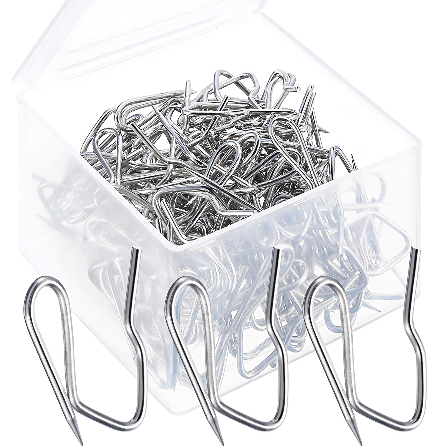 Photo 1 of Shappy 120 Pack Drapery Hooks Pins for Curtains, Metal Pinch Pleat Hooks with Clear Box 1.2 Inch for Window Door and Shower Curtain(Silver)