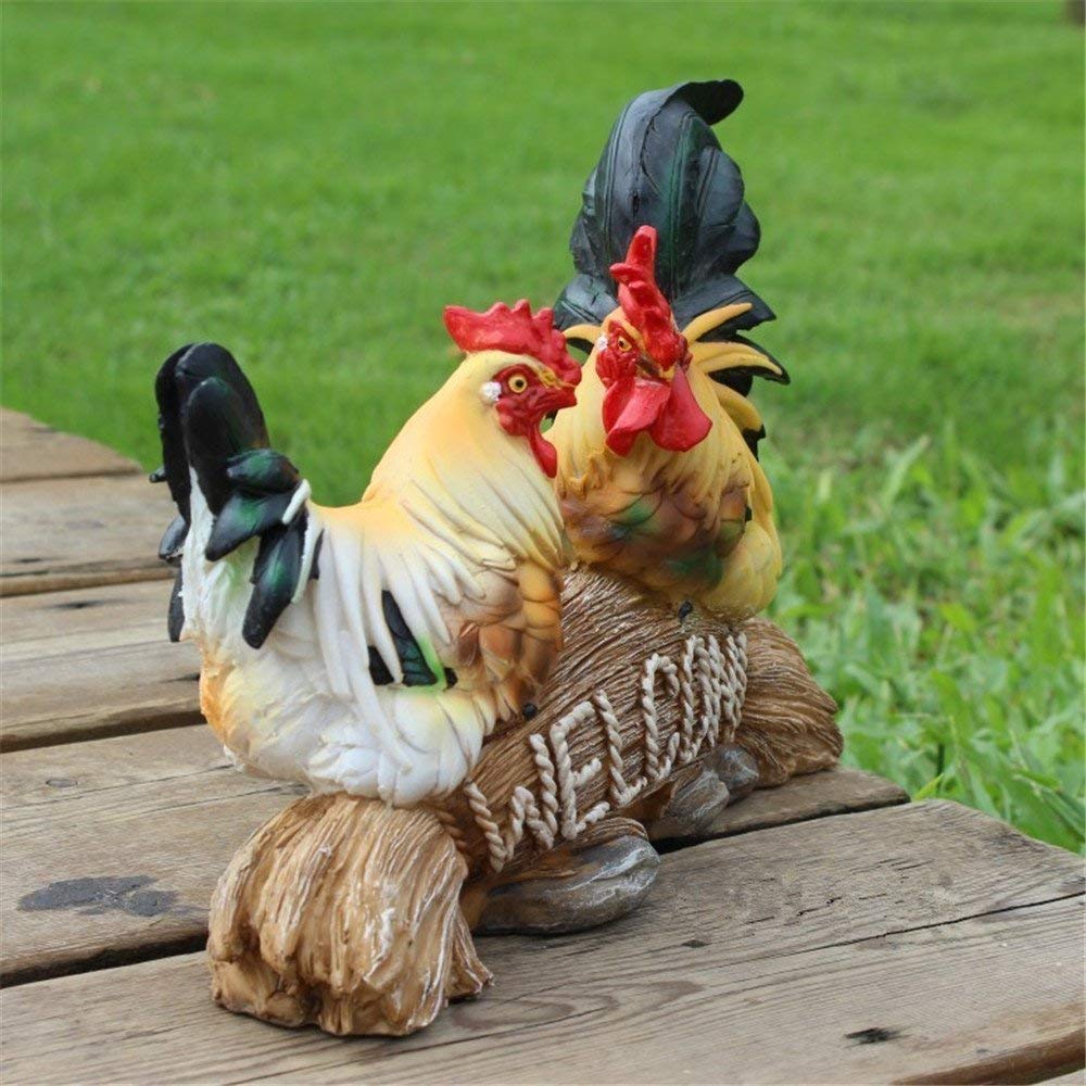 Danmu Polyresin Hen Rooster Garden Sculpture Set Outdoor Statue 10.62