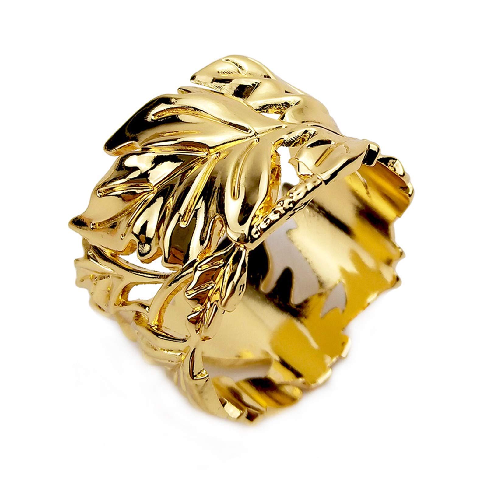 INFILM Gold/Champagne Gold/Silver Leaf Napkin Rings Holders Set of 8,Rustic Style Alloy Vintage Napkin Rings Thanksgiving Dinners Parties Table Adornment Implement Leaves Buckle