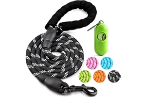 COOYOO Dog Leash 6 FT Heavy Duty - Comfortable Padded Handle - 1/2 inch Reflective Dog Leash for Medium Large Dogs with Poo Bag Dispenser