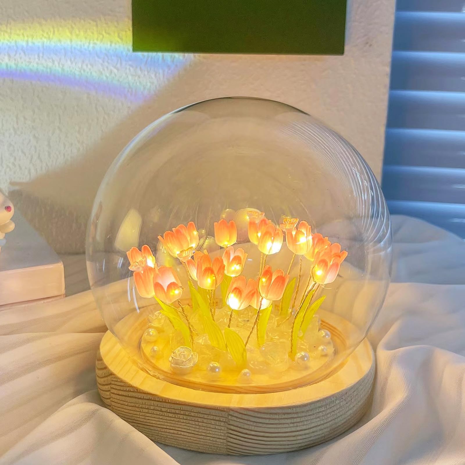 Neioaas DIY Tulip Night Light, Handmade Tulip Night Light Material Pack Make Your Own Atmosphere Simulation Flower Sleep Children Girl Couple Friends Gift Atmosphere Decor Desk Decor(20 Pink Flowers)