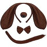 Mototo Dog Costume Set 4 PCS Puppy Animal Costume Brown Dog Ears Headband and Tail Nose Bow Tie Accessories for Adult Halloween Christmas Theme Party Animal Cosplay (Brown)