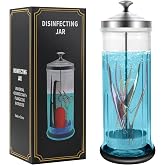 43oz Disinfecting Jar, Large Barber Salon Glass Container w/Anti-Slip Pad | Durable Barber Accessories, great for nail tools &amp; barber gear, barber shop &amp; spa, w/ stainless steel lid &amp; tray