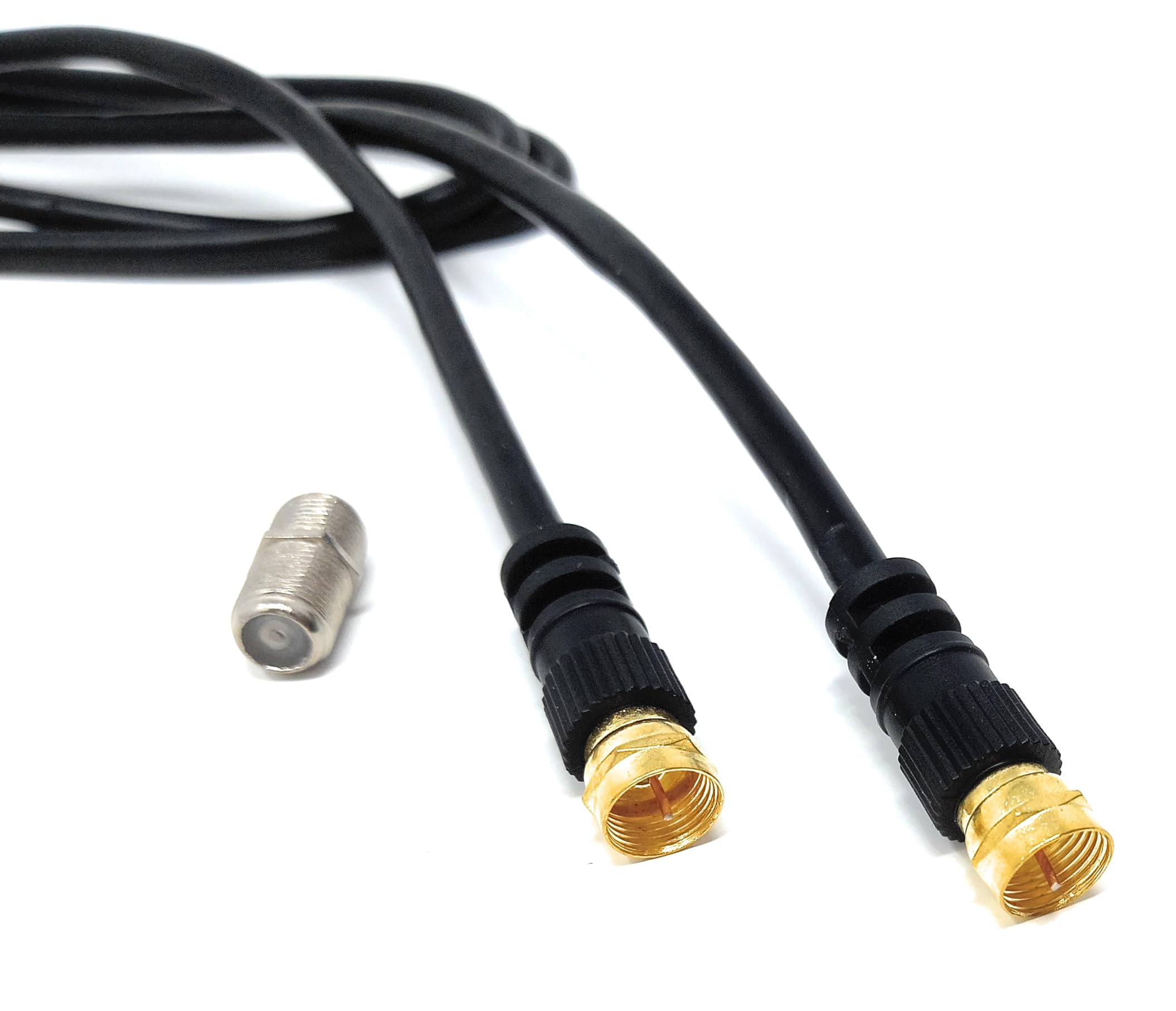 DRUT 1m F-Type Connector TV RG6 Cable With (F-Type Female Coupler) Compatible With STB, Dish TV, Satellite, Antenna Coax Cable Lead Black 3.3ft