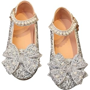 RoseSeek Girl's Rhinestone Bowknot Shoes Round Toe Princess Flats Wedding Party Ballet Flats