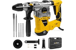 Enventor 1-1/4 Inch SDS-Plus 12.5A Heavy Duty Rotary Hammer Drill for Concrete Stone, Safety Clutch Electric Demolition Hammer Drill with 4 Functions, Vibration Control, Chisels, Drill Bits, Case