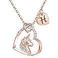 Hidepoo Easter Gifts for Girls - Colorful CZ Heart Pendant Initial Unicorn Necklaces for Girl Easter Basket Stuffers for Teens Little Girls Jewelry Birthday Gift