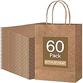 Qioxiou 60 Pack Kraft Paper Gift Bags with Handles 8.27x4.33x10.63 Brown Gift Bags Bulk Medium Size for Birthday Party Favors Grocery Retail Shopping Business Goody Craft Bag Cub Sacks Merchandise