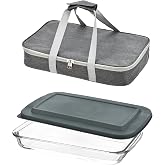 Glass Baking Dish with Lid 3.2 Quart Glass Casserole Dish with Insulated Bag Oven Microwave Freezer Safe Hot and Cold Food Container for Potluck Party Picnic Cookouts and Daily Use