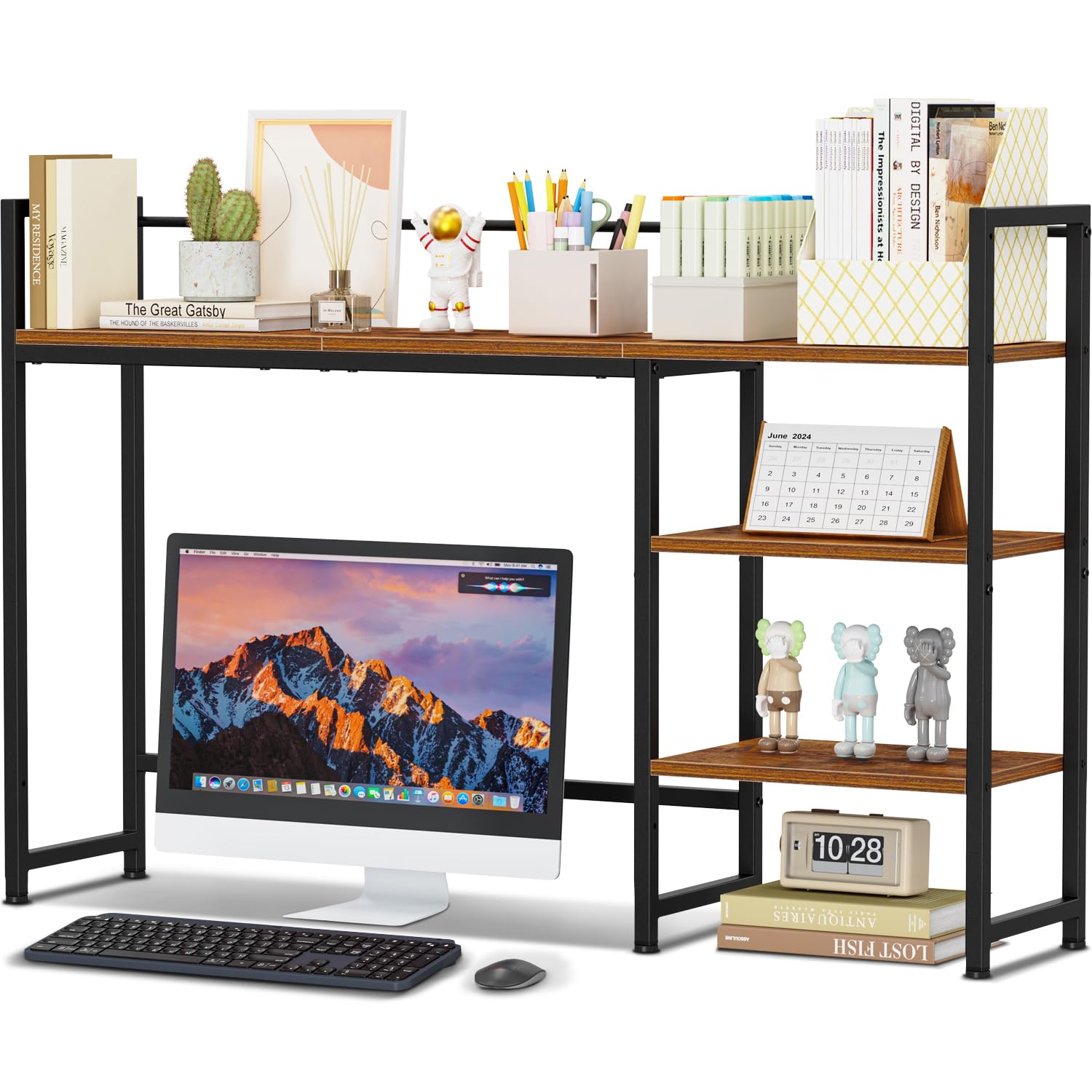 Photo 1 of Snughome Desk Shelf, 44.9" Large Organizer, Desk Hutch for Monitor, 4 Tier Display Rack, Wood Bookshelf Storage for Home Office, Dorm