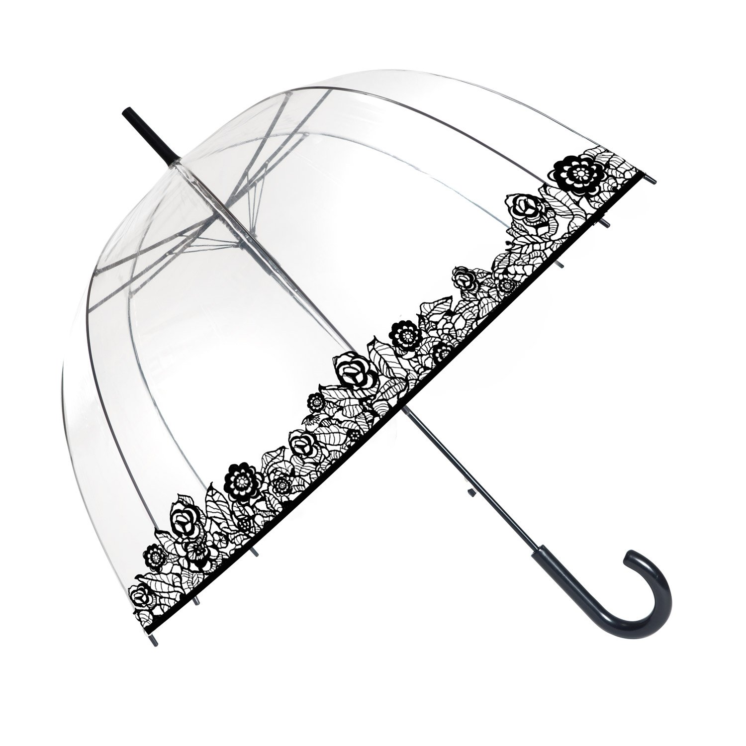 SMATI Umbrella Clear Dome See Through transparent birdcage stick (Flower theme)