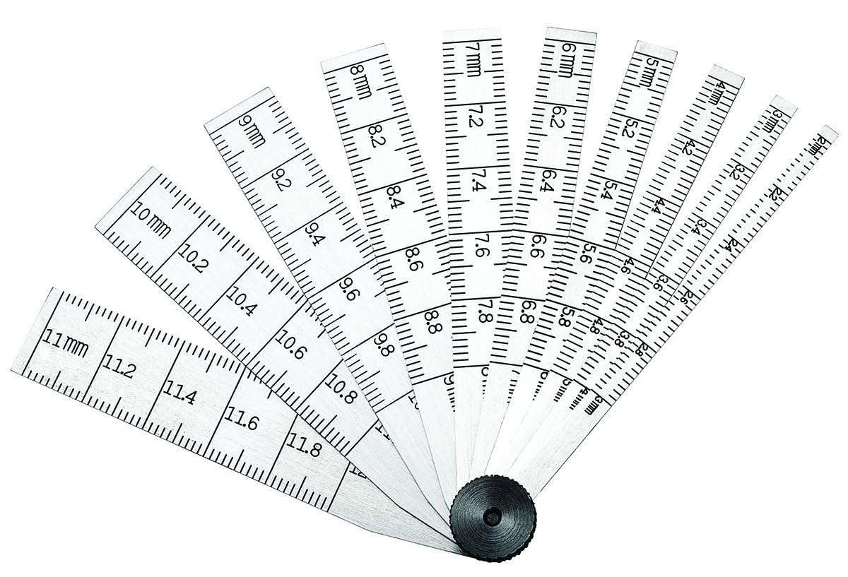 Starrett 269MA Tempered Steel Taper Gauge, 0.02 mm Graduation, 2 mm - 12 mm Range, 64 mm Length, 10 Leaves