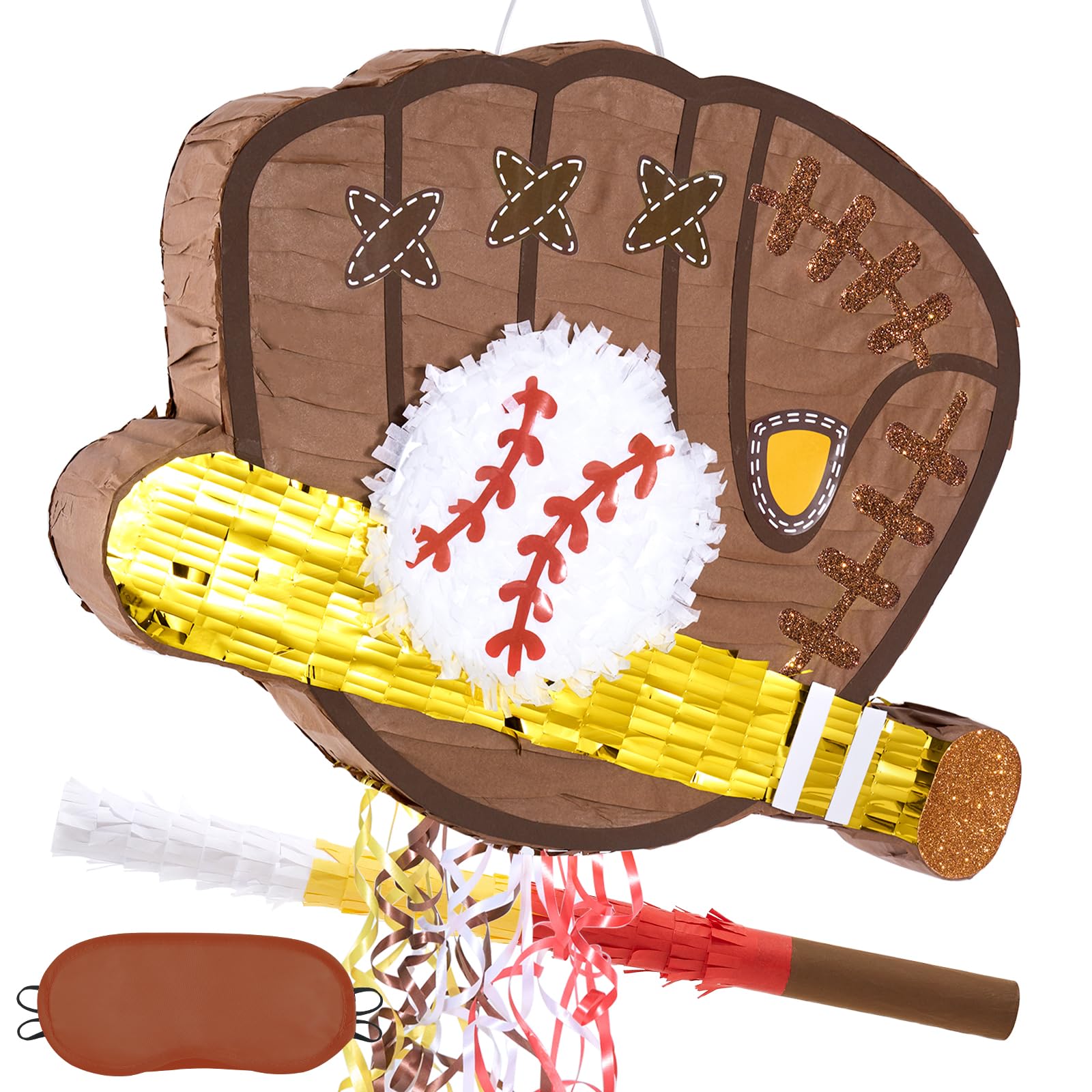 Photo 1 of WERNNSAI Baseball Piñata - Baseball Piñata Bundle with Blindfold and Bat Sports Birthday Party Decorations for Boys Kids Pull String Baseball Gloves Piñata Family Games Baseball Party Supplies