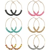 Jinxiuge 6 Pair Beaded Hoop Earrings Boho Flower Round Earrings Women's Handmade Earrings Set