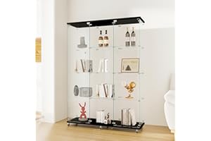 nifoti 66.5" H 4-Shelf Extra Large Glass Display Cabinet with Double Doors,Modern Floor Standing Curio Cabinet Bookshelf Collection Display Case with Lockable Casters & Lock for Living Room (Black)
