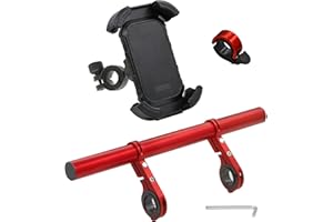 EOQIFJM Bike Handlebar Extender with Phone Holder, 11.9" Aluminum Extension Bar, Fits 18–34mm Bars, Universal Smartphone Mount + Bell, Extra Space for Light/GPS/Speedometer, MTB/Road Bike Accessory