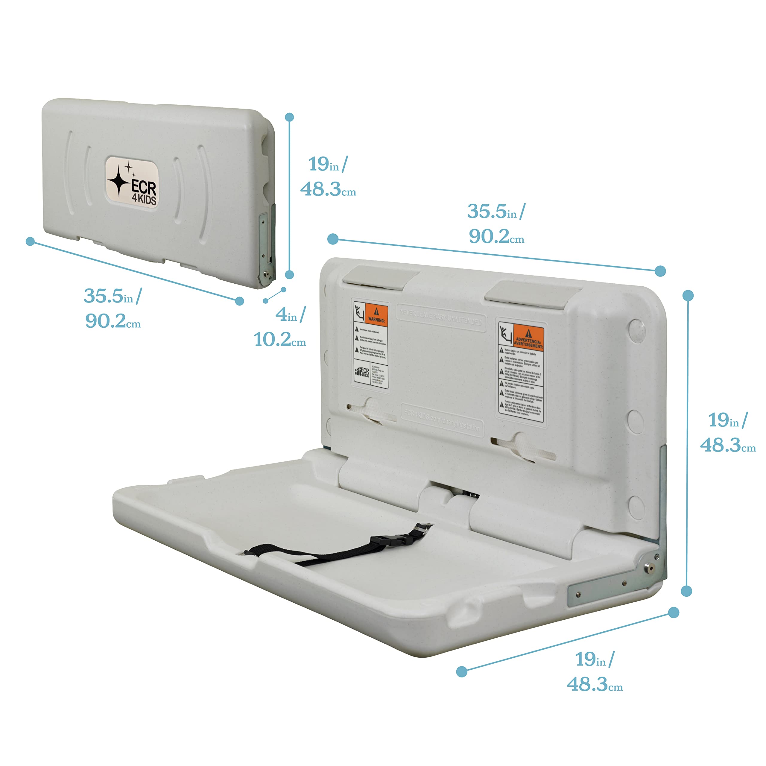 ECR4Kids Horizontal Wall-Mounted Changing Station with 500 Sanitary Liners, Baby Changer, Grey Speckled