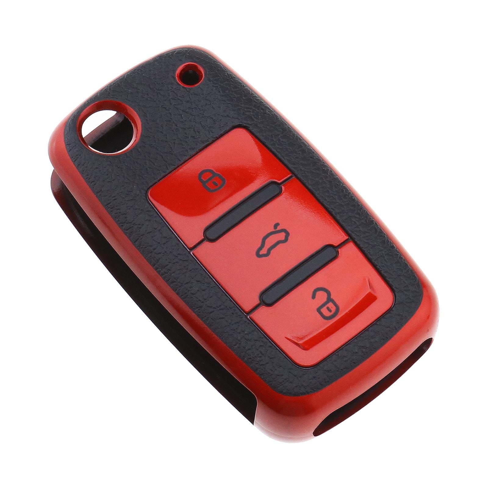 ECSiNG TPU 3 Button Car Smart Remote Key Case Shell Cover Protector Skin Jacket Compatible with Seat Compatible with Skoda Flip Folding Key Red Automotive Interior Accessories