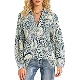 CHERRYBETTY Women Tops Loose Fit Long Sleeve V Neck T Shirts Vintage Floral Casual Blouses Dressy Boho Fashion 2025