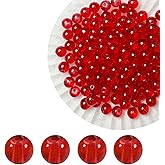 PAMIR TONG 400pcs 8mm Round Glass Beads for Bracelet Pretty Smooth Loose Beads for Necklace-Earring-Jewelry Making and DIY Crafts (Clear Red)