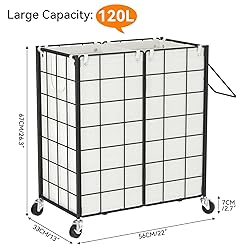 WOWLIVE Double Laundry Hamper with Wheels,Metal