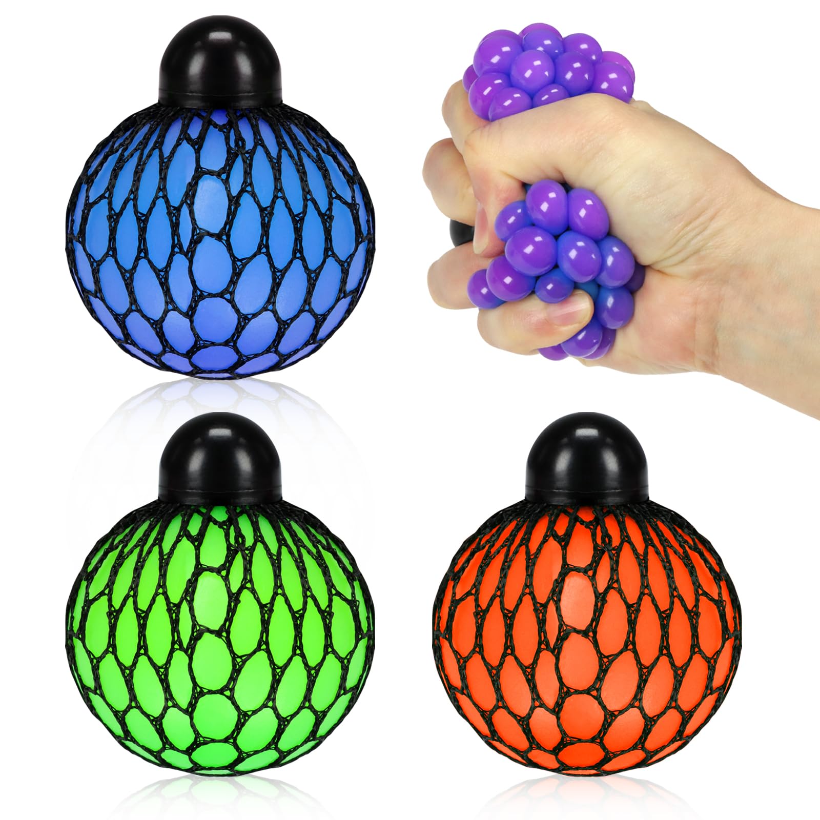 Photo 1 of Fireboomoon Stress Relief Squeezing Soft Rubber Vent Grape Ball Hand Wrist Toy Funny Geek Gadget Vent Toy, Orange/Blue/Green, 3 Piece