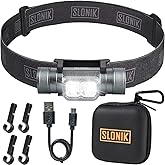 SLONIK Headlamp Rechargeable - 1000 Lumen LED USB Rechargeable Headlight - IPX4 Waterproof Head Lamp with Bright 60 ft Flashlight Beam - Hiking & Outdoor Camping Gear, Black - LED Headlamp