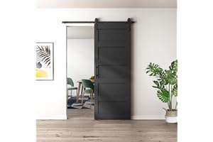 JUBEST 32" x 84" Barn Door, Slding Barn Doors Kit Wave-Shape Door Panel with Hardware Kit Include, Easy Installation, Solid Wood, MDF & PVC Covered, Black