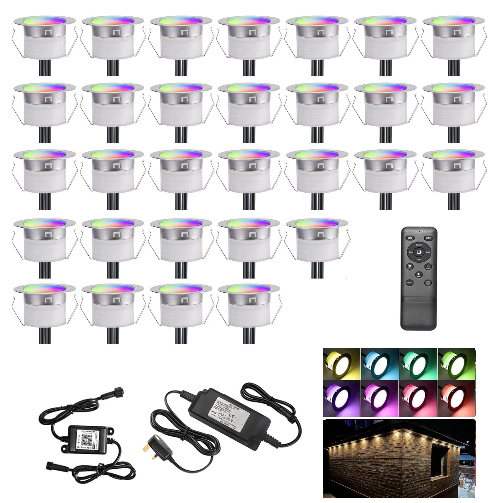 GEYUEYA Home 30 Pack LED Decking Lights WiFi Deck Light RGBW Waterproof IP67 Music Sync Ø45MM 12V Decking Patio Lighting Plinth Lights for Deck/Patio/Terrace/Decoration