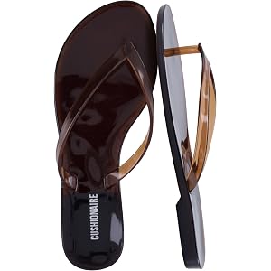 CUSHIONAIRE Aqua Jelly Flip Flops for Women | Jelly Shoes Glossy Upper, Slip-On Thong Design, Open Round Toe, Quick-Dry Beach