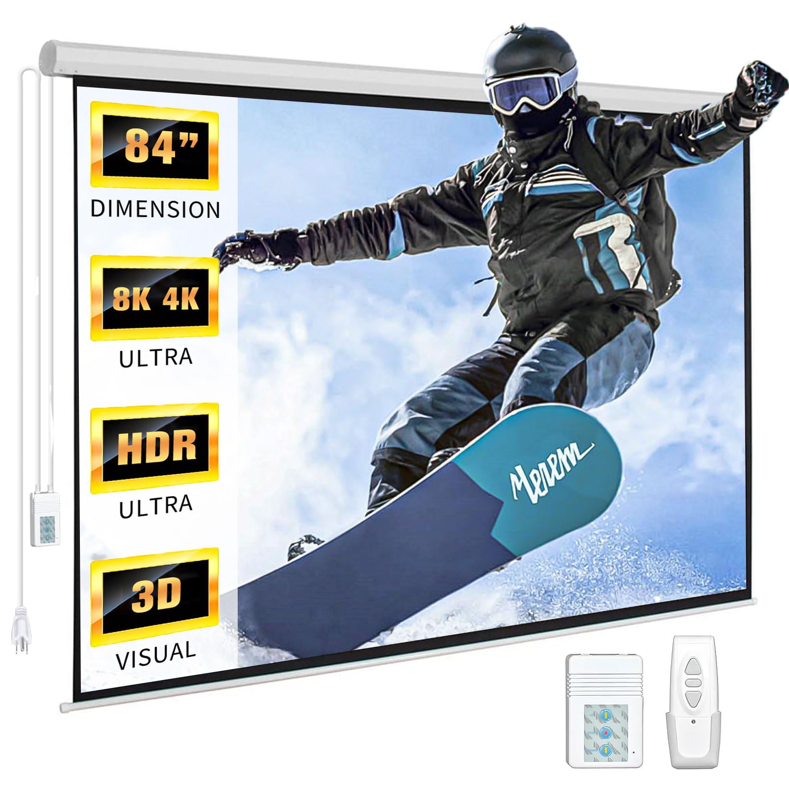 Photo 1 of DINAH 84 Inch Electric Projector Screen with Remote, Automatic Air Indoor Drop Down, Motorized 4K 3D HD Projection for Movies