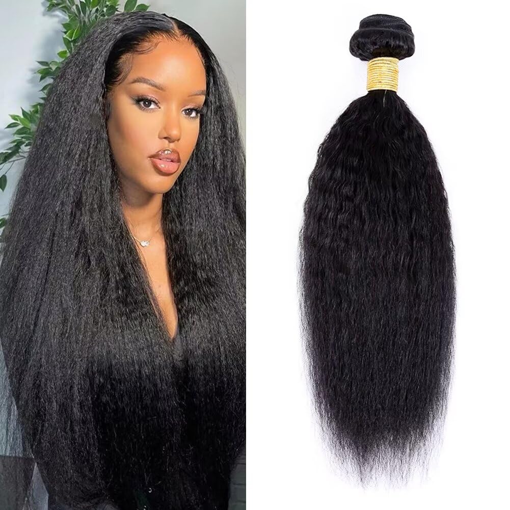 Ladiaryf Yaki Straight Bundles Human Hair Bundles 12 inch Kinky Straight Hair 1 Bundle 10A Brazilian Kinky Straight Human Hair Weave For Black Women Natural Color