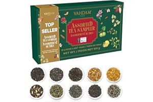 VAHDAM Top 10 Favourites Tea Sampler Set | Loose Leaf Tea (50+ Cups) | Tea Variety Pack with Green, Herbal, Black & Chai Brew