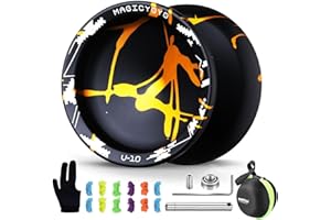 MAGICYOYO V10 Finger Spin Yoyo Professional Metal Trick Yoyo Responsive & Unresponsive Dual Purpose Yo Yo with Storage Case + Yo Yo Glove +12 Strings(Black Golden)