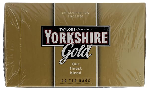 YORKSHIRE TEA, GOLD, PILLOW TEA BAGS, 40 COUNT (PACK OF 1), PREMIUM BLEND, RICH, SMOOTH, AND SATISFYING, CLASSIC BRITISH BREAKFAST BLEND, CAFFEINATED, ENJOY HOT OR ICED, 40 TEABAGS