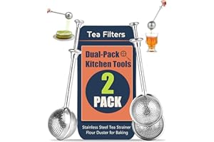 HI-YOMILAUGH 2-Pack Tea Infuser and Tea Strainer Set with Flour Duster, Full-Hole Stainless Steel Filter & Half-Scoop Design | 304 Grade Dishwasher Safe for Loose Tea and Baking