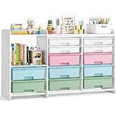 SYKIARIOL 12-Drawer Storage Cabinet with Open Shelves, Classroom Organizer | Removable Drawers for Classroom Supplies, Books,